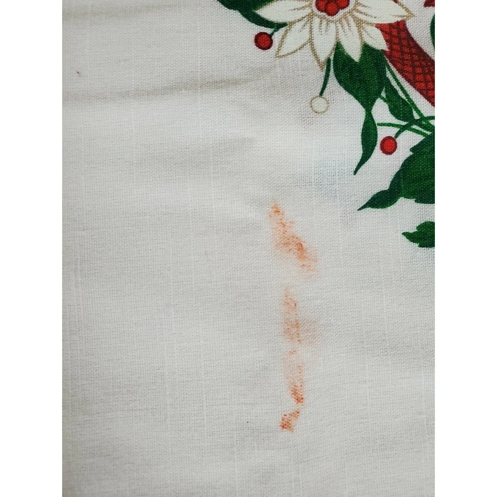 Vintage MCM Holiday Christmas Table Cloth Linen Blend‎ Bells Holly 84